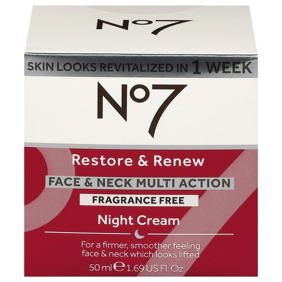 No7 Restore & Renew Face & Neck Multi Action Fragrance Free Night Cream 1.69 fl oz