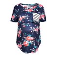 thumbnail image 4 of Jchiup Women Maternity Short Sleeve Floral Patchwork Striped Stitching Doubled Layered Pocket Nursing Tops, 4 of 5
