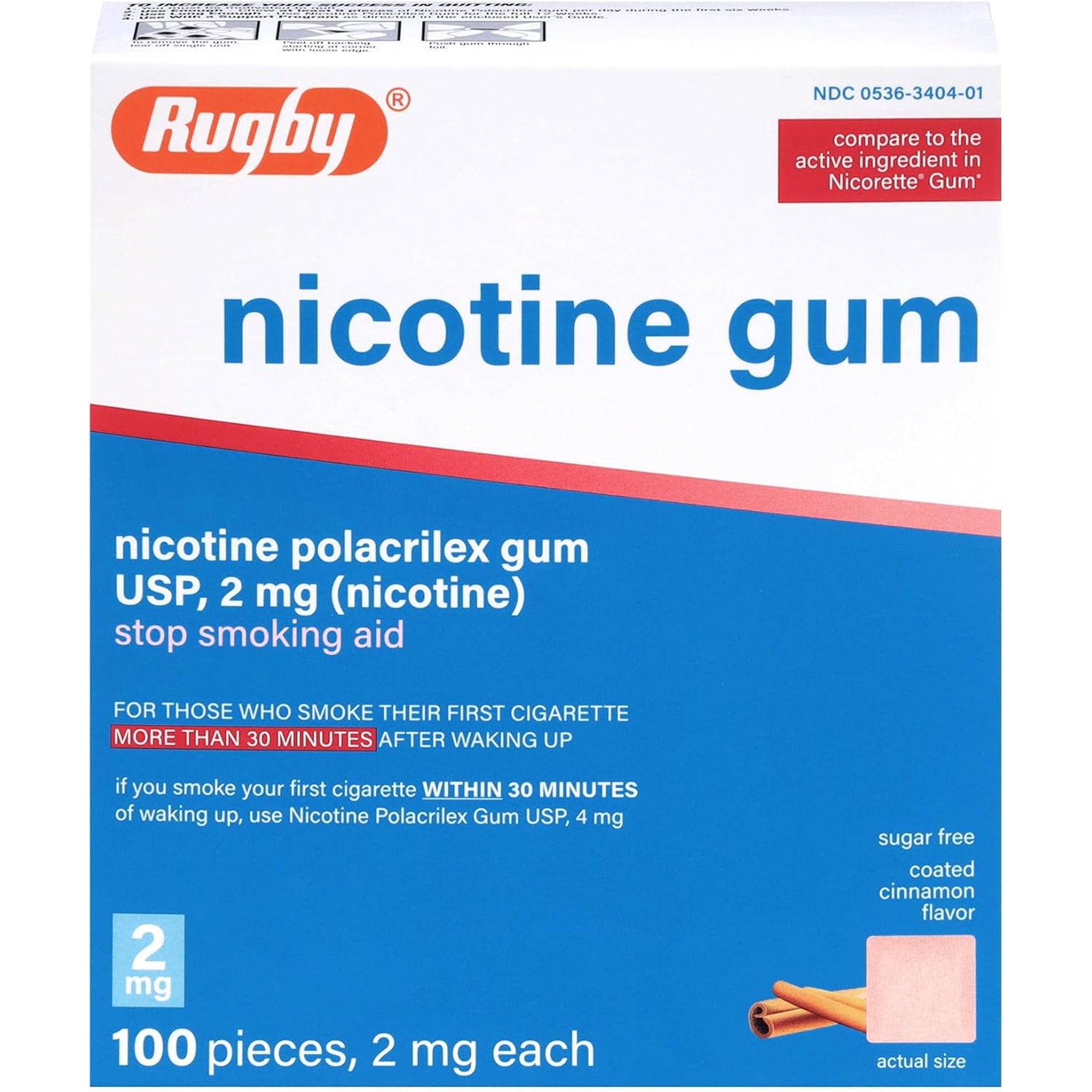 Rugby 00536340401 Nicotine Gum 2mg 100ct. Cinnamon Sugar Free