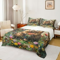 Feelyou Couple Otter Wildlife Queen Sheet Sets, Rustic Flower Floral Bed Set, 4-Piece