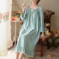 thumbnail image 3 of Defitshape Women's Cotton Victorian Nightgown Vintage Sleep Dress Long Sleeve Pleated Lace Princess Elegant Nightwear Mid-length Ruffle Crew Neck Peacock Blue Small, 3 of 5
