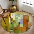 thumbnail image 2 of Round Rugs 7Ft, Abstract Yellow Round Area Rug Washable Indoor Throw Carpet, Painting Buildings Geometric Modern Art Large Non Slip Circle Rug for Dining Room Playroom Home Decor Aesthetic, 2 of 8