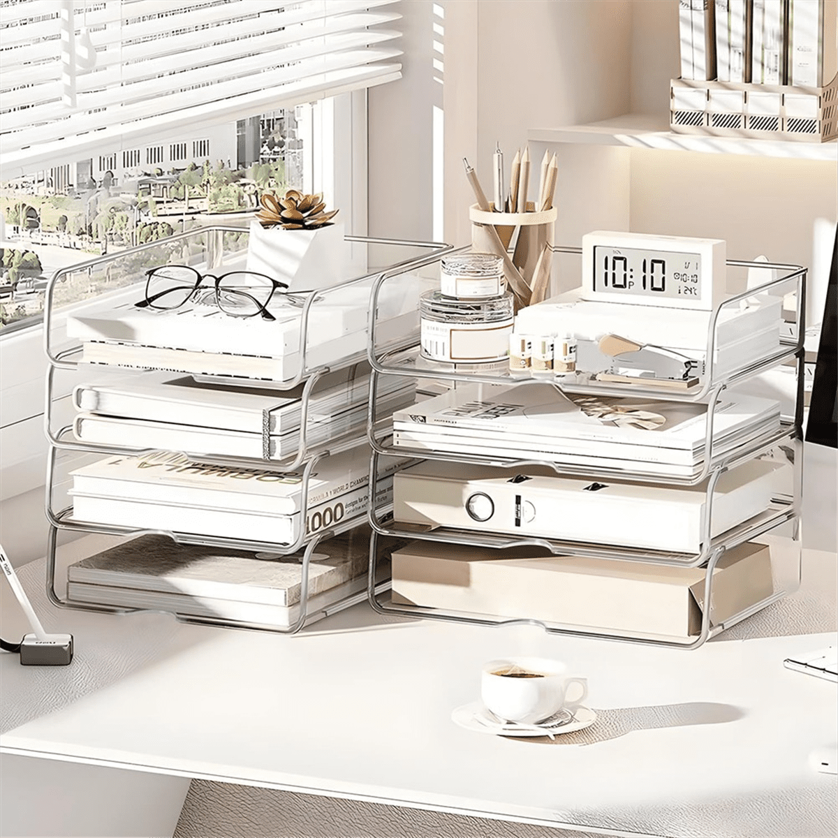 4-Tier Paper Organizer for Desk, Stackable Desk Organizer Paper Tray, Desk Accessories & Workspace Organizers