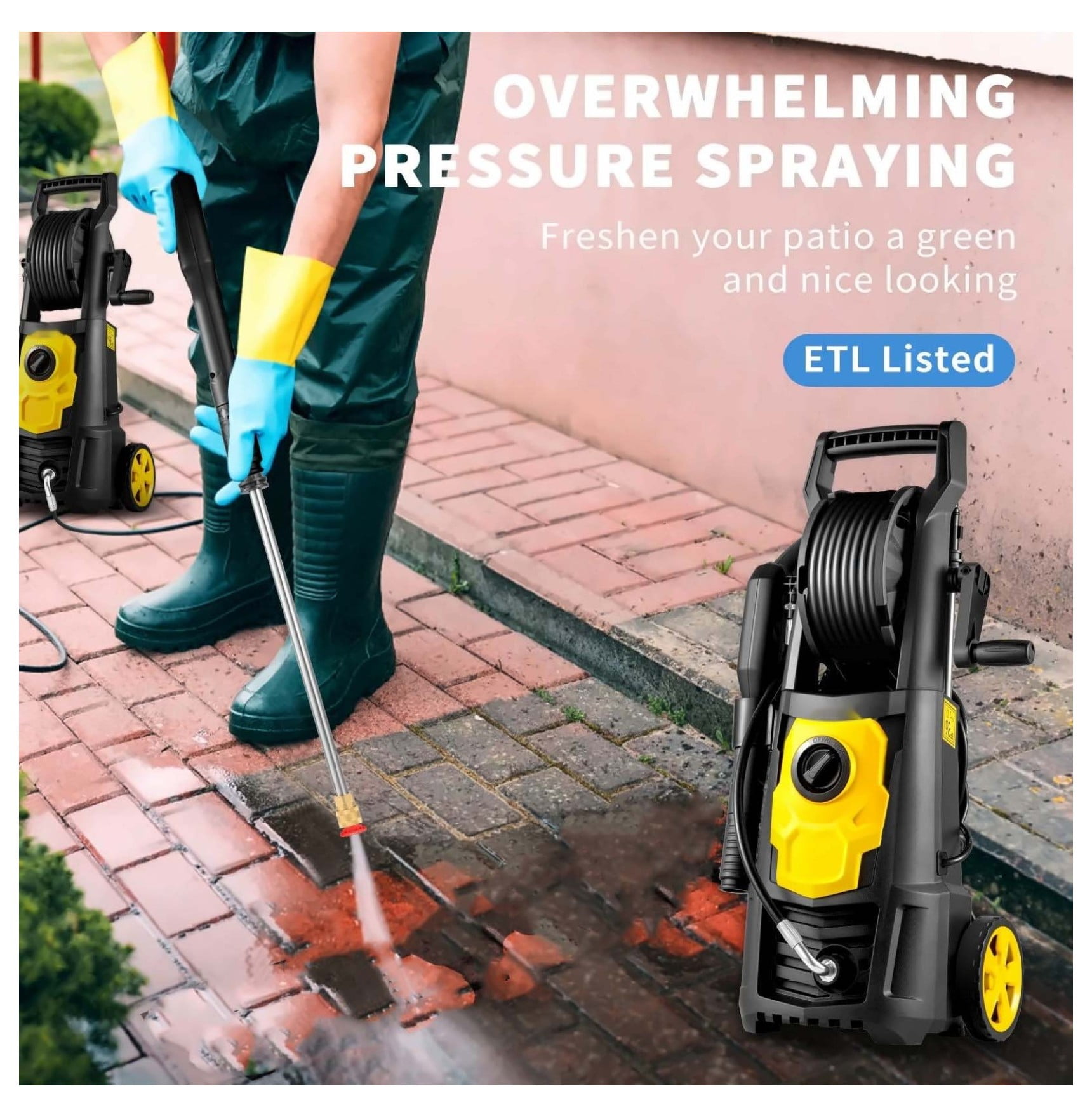 Electric Pressure Washer 2000 PSI 1.65 GPM - Power Washer with 30ft Hose, 5 Nozzles & Foam Cannon - Portable for Car, Patio, Driveway Cleaning - ETL Listed