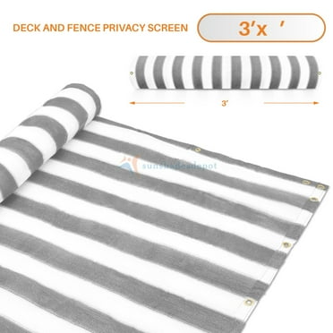 3' x 6' Gray (Grey) with White Stripes Residential Commercial Privacy Deck Fence Screen 160 GSM Weather Resistant Outdoor Protection Fencing Net for Balcony Verandah Porch Patio Pool Backyard Rails