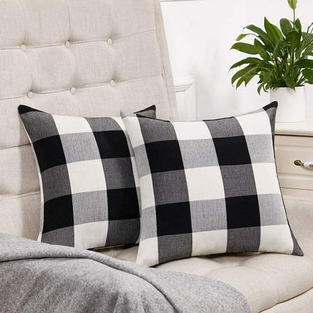 Set Of 2 Black And White Buffalo Check Plaid Pillow Covers Farmhouse Rustic Decorative Square Throw Cushion Case 18x18 Inch For Home Sofa Couch Decor Canada Sofa Couch Decor Canada, Black And White Buffalo Check Sofa Covers