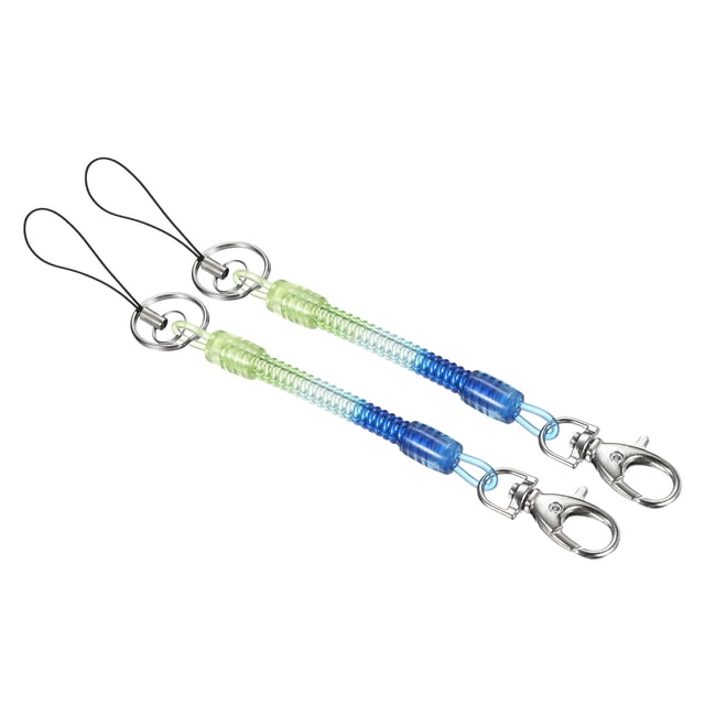 Llaveros de resorte retráctiles Uxcell con anillo de llavero, plástico azul verde 145 mm