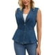 thumbnail image 1 of CHALECO DE DENIM PARA MUJER INSPIRADOR CHIC, CON BOTONES, CUELLO DE SOLAPA, CINTURA ELÁSTICA, SIN MANGAS, CHAQUETAS DE JEAN, TAMAÑO L, AZUL OSCURO, 1 of 6