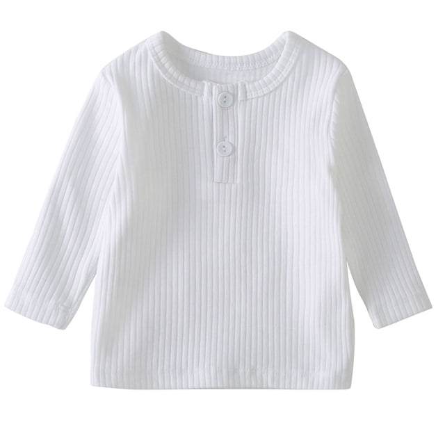 Chandails pour Bébé Fille Rabais Mode Garçons et Fille Décontracté Col Rond Manches Longues Couleur Unie Hauts à Manches Longues Hauts pour Bébés Filles Blanc 9 Mois