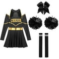 thumbnail image 5 of TiaoBug Womens Cheer Leader Costume Cheering Uniform Long Sleeve Dress with Stockings Black A S, 5 of 7