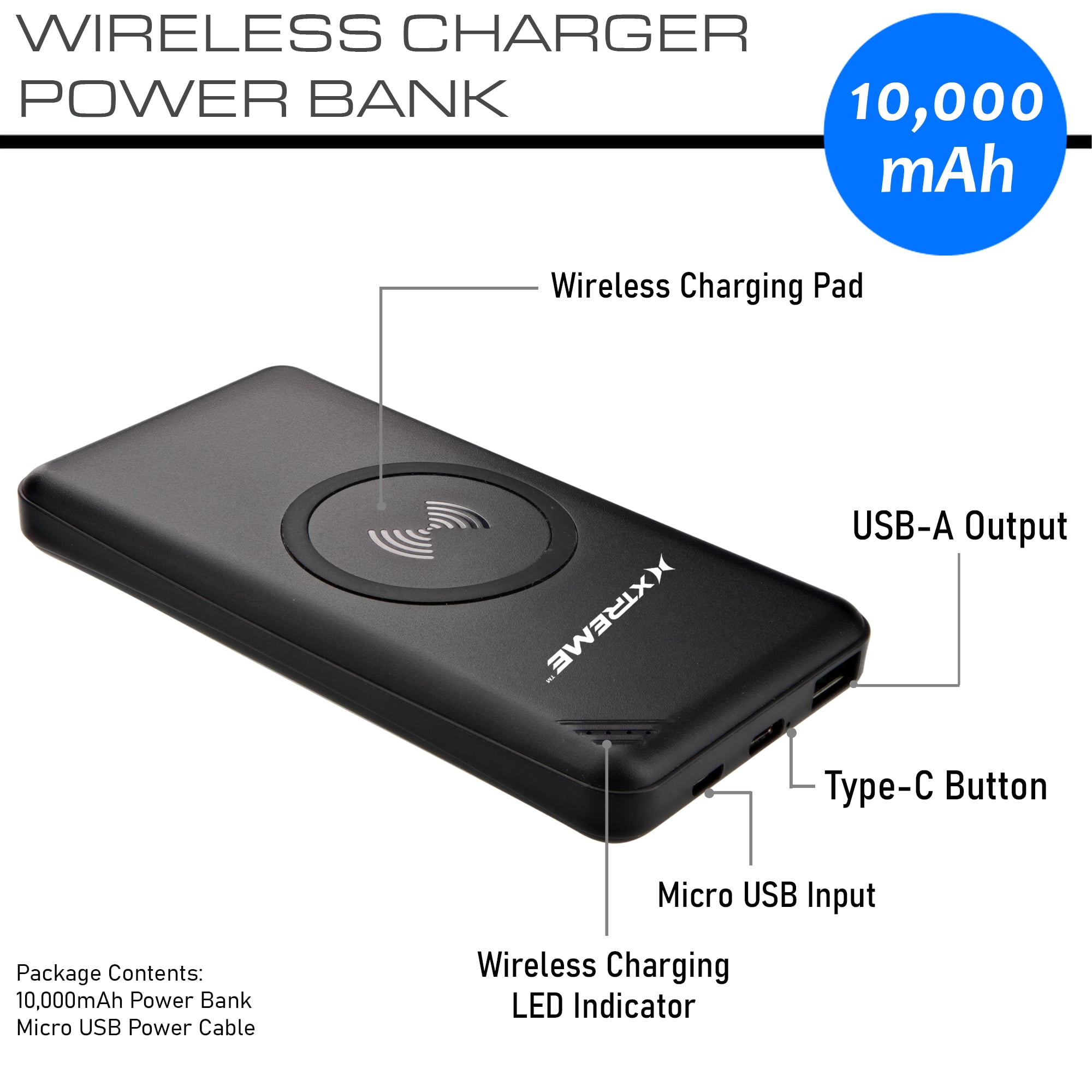 Indiener Vertrek Punt Xtreme XBB80147BLK 1000 mAh Wireless Charger Power Bank - Black -  Walmart.com