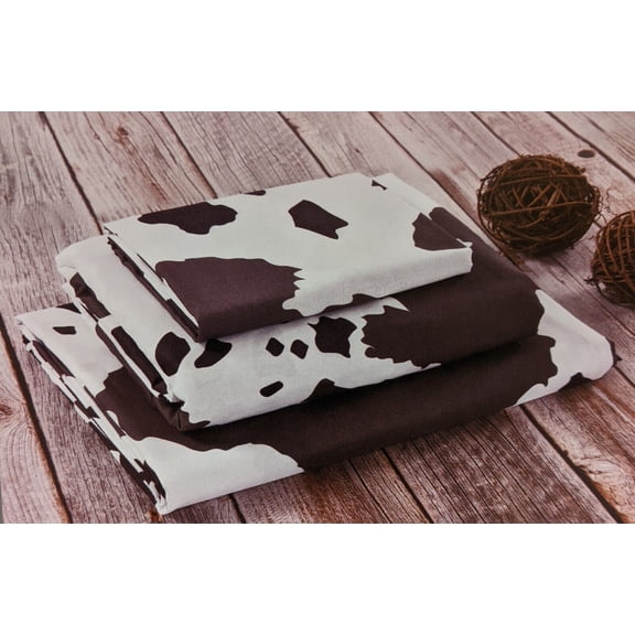 De Leon Collections 63702 Cow Hide Print Animal Print Sheet, Brown & White - Full Size