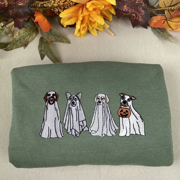 Cute Ghost Dog Halloween Embroidered Sweatshirt
