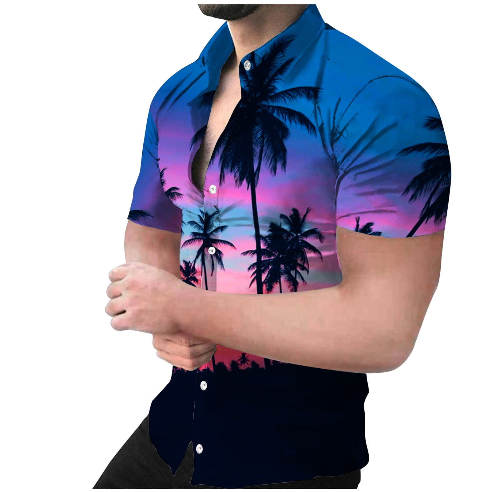 VSSSJ Button Down Hawaiian Beachwear Shirt for Men Relaxed Fit Tropical  Printed Short Sleeve Collared Tee Shirts Summer Boho Fashion Top Pink M