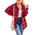 thumbnail image 2 of Blusa de Mujer Txlixc Chaqueta de Camisa de Botón de Manga Larga con Solapa a Cuadros Moda, 2 of 7