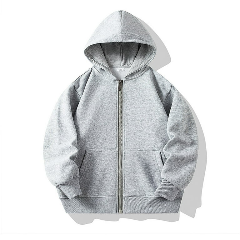 Hoodies Boys Kids Grey Zipper Hooded Lightweight Long Sleeve