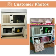 PETSCOSSET 36L Rabbit Hutch Indoor Wooden 2 Story Bunny Hutch Rabbit Cage Outdoor Bunny Cage on 4 Metal Wheels and 2 Deeper Pull Out Trays,Ramp,Guinea Pig Pet House for Small to Medium Animals,Grey
