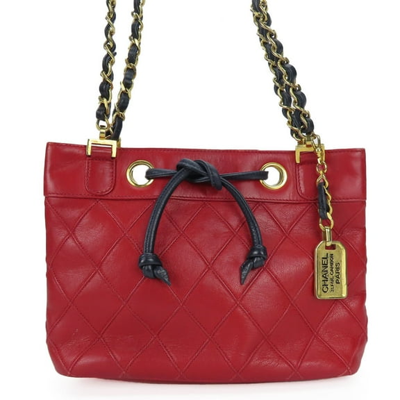 Pre-Owned Chanel Shoulder Bag Bicolor Chain Lambskin Red 0 Series Women's CHANEL (Fair)