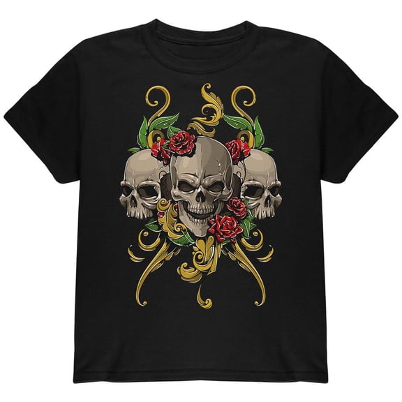 Skulls and Roses Youth T Shirt Black YXL