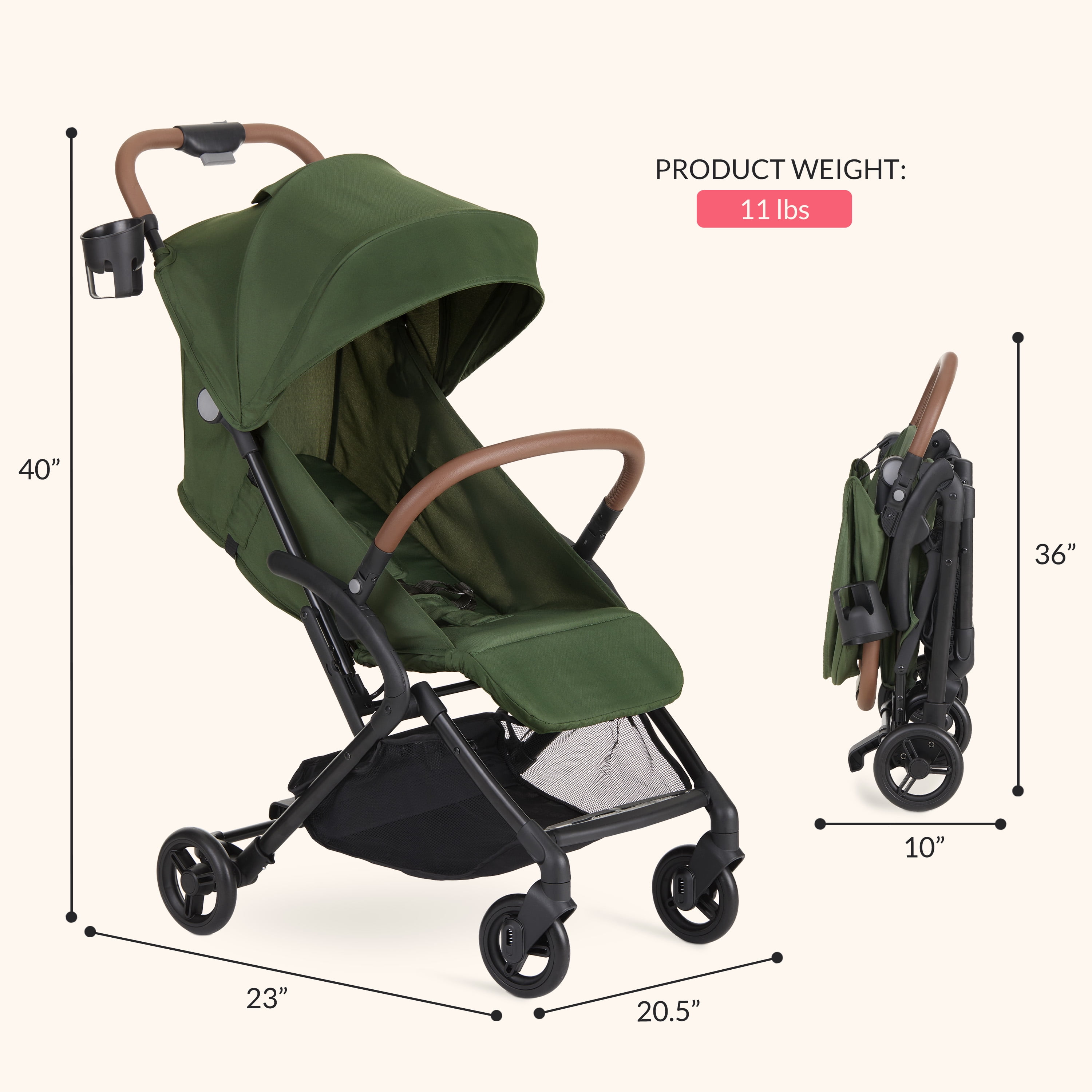 Dream On Me RioGlide Compact Stroller, Forest Green