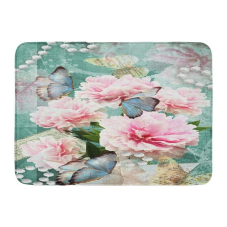 Flower Butterfly Rubber GODPOK Flower Congratulations with Peonies Butterflies and Pearls Beautiful Spring Pink for Wedding Birthday Rug Doormat Bath Mat 23.6x15.7 inch ()