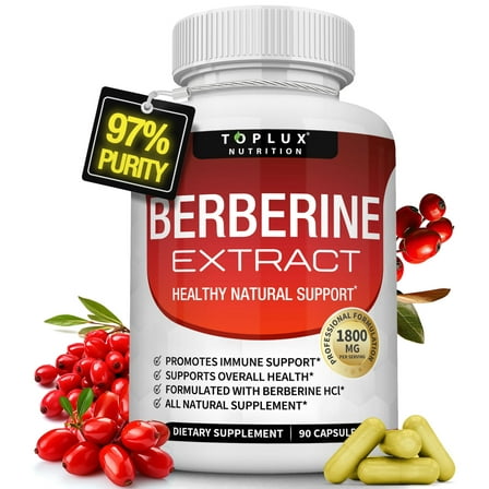 Toplux Berberine Supplement 1800mg Pure Berberine Hcl Supports Healthy Levels 90 Capsules
