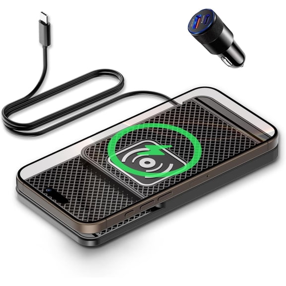 CoolStuff Wireless Charger Pad for Car-15W Fast Wireless Charging Pad Non-Slip Phone Wireless Charging Pad 40 Inch Cable Compatible with iPhone 16 15 14 13 12 Samsung Galaxy S25 S24 23 Series