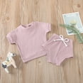 thumbnail image 4 of Baby Boys Girls Gifts Infant Kids Baby Boys Girls Ribbed Stitch Tops T-shirt Shorts Outfits Set Going Out Outfits for Girls, 4 of 9