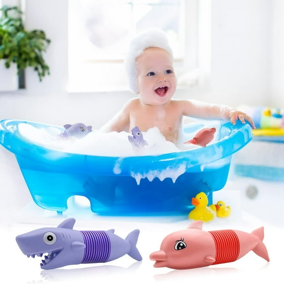 2 Pack Pop Tubes Toddler Bath Toys, Shark Whale Sensory Bathtub Toys with Pop