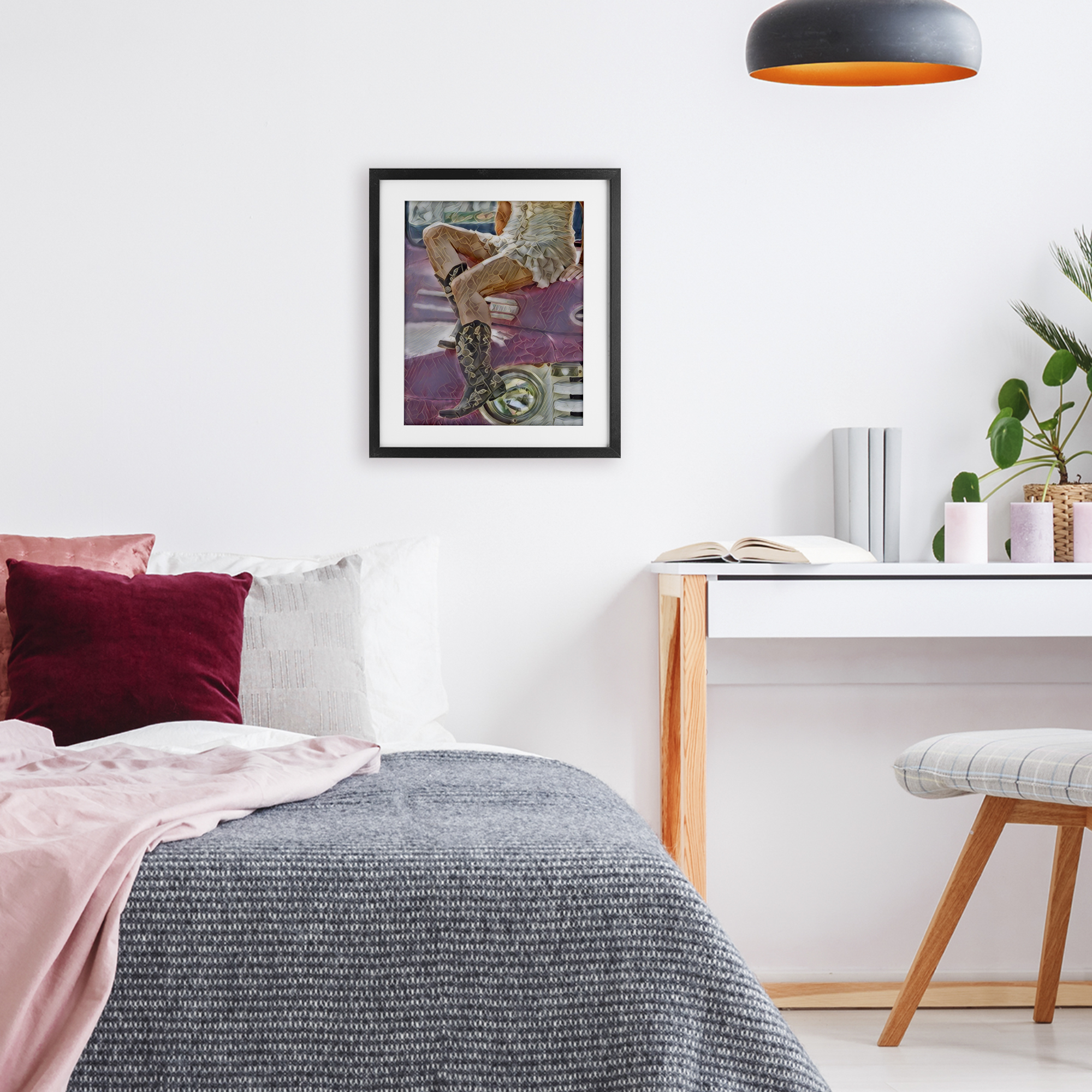 Romantic Westerns Cowgirl Black Framed Print Under Glass, design by Jesse Keith