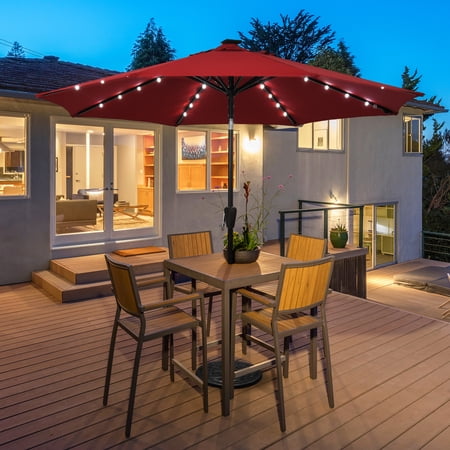 Gymax 9 ft Patio Table Market Umbrella Yard Outdoor w/ 32 Solar LED Lights  Burgundy | Walmart Canada
