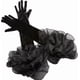 thumbnail image 1 of Guantes de boda de satén negro, largos, retro, formales, de terciopelo suave, elásticos, con volantes de tul transparente, puños plisados ​​sobre el codo., 1 of 9