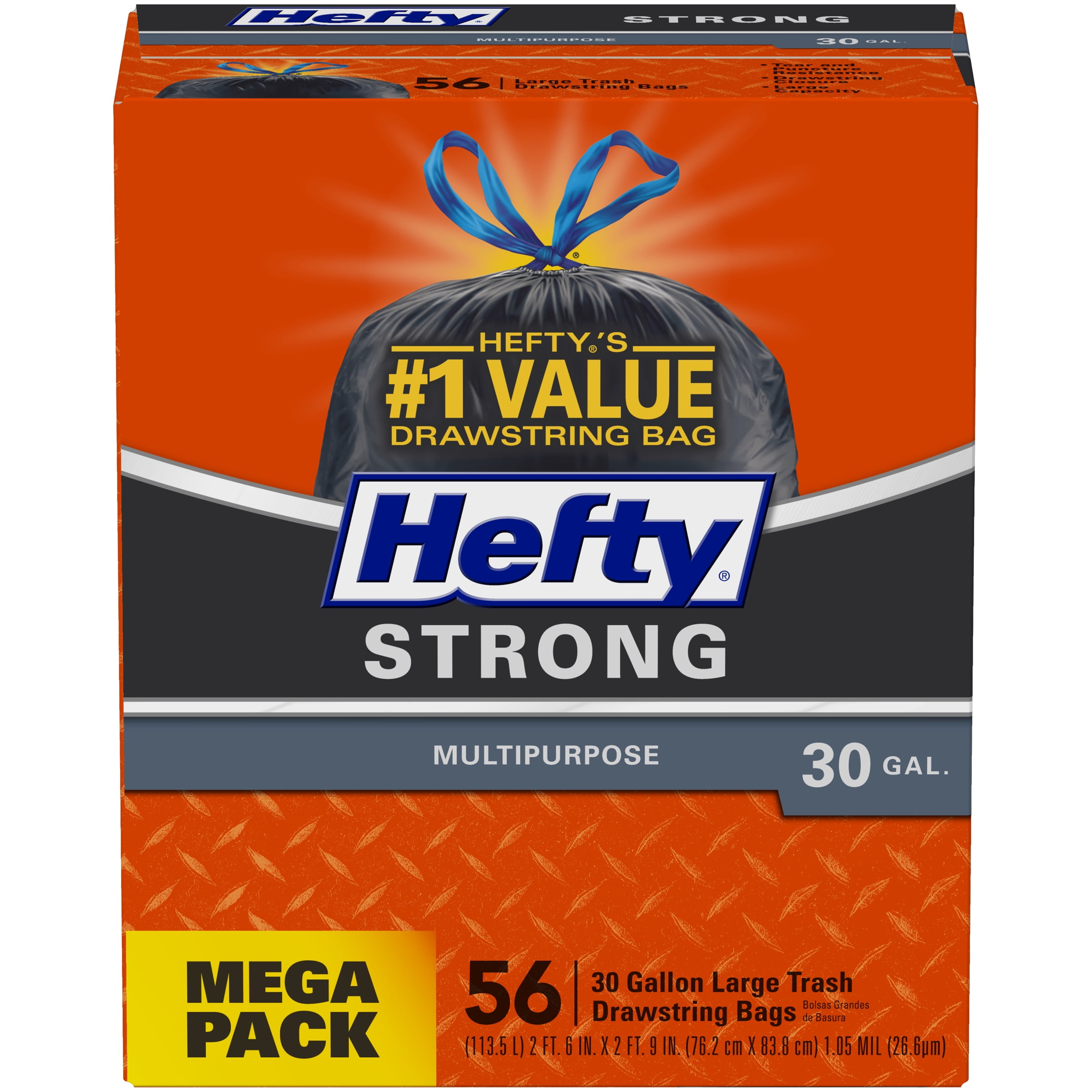 Drawstring Multipurpose 74 Count Hefty Strong Large 30 Gallon Trash Bags 