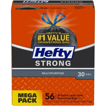 Hefty Strong Multipurpose Large Black Garbage Bags, 30 Gallon, 56 Count