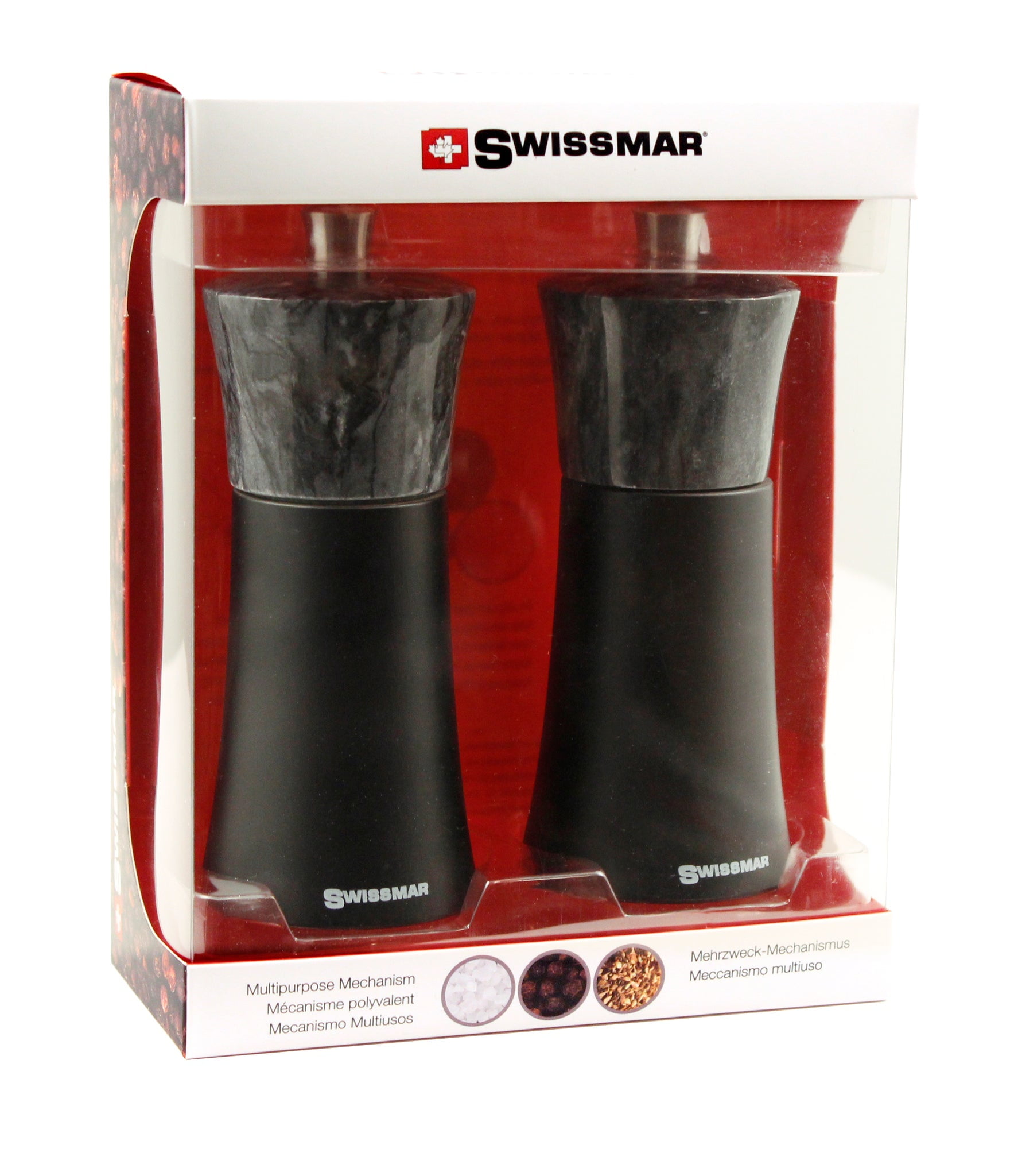 Swissmar Torre Salt and Pepper Mill Set, Black Matte w/ Granite Top