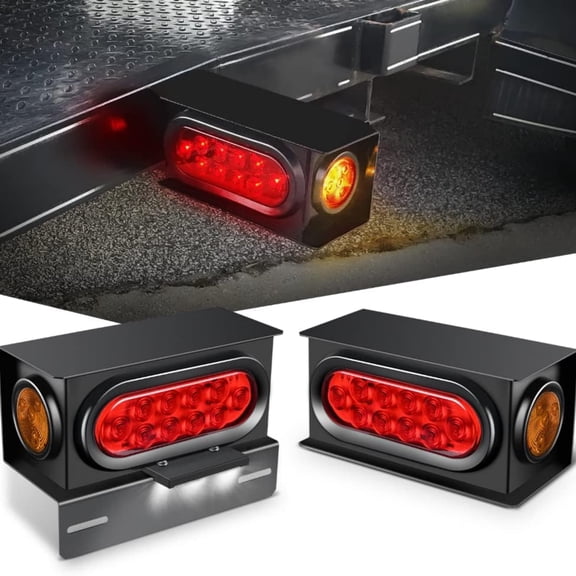 2PCS Steel Trailer Light Boxes Housing Kit w/ 6Inch Oval Red Tail Lights 2 Inch Round Amber Side Marker 3LED License Plate Lighting w/Grommet Plugs