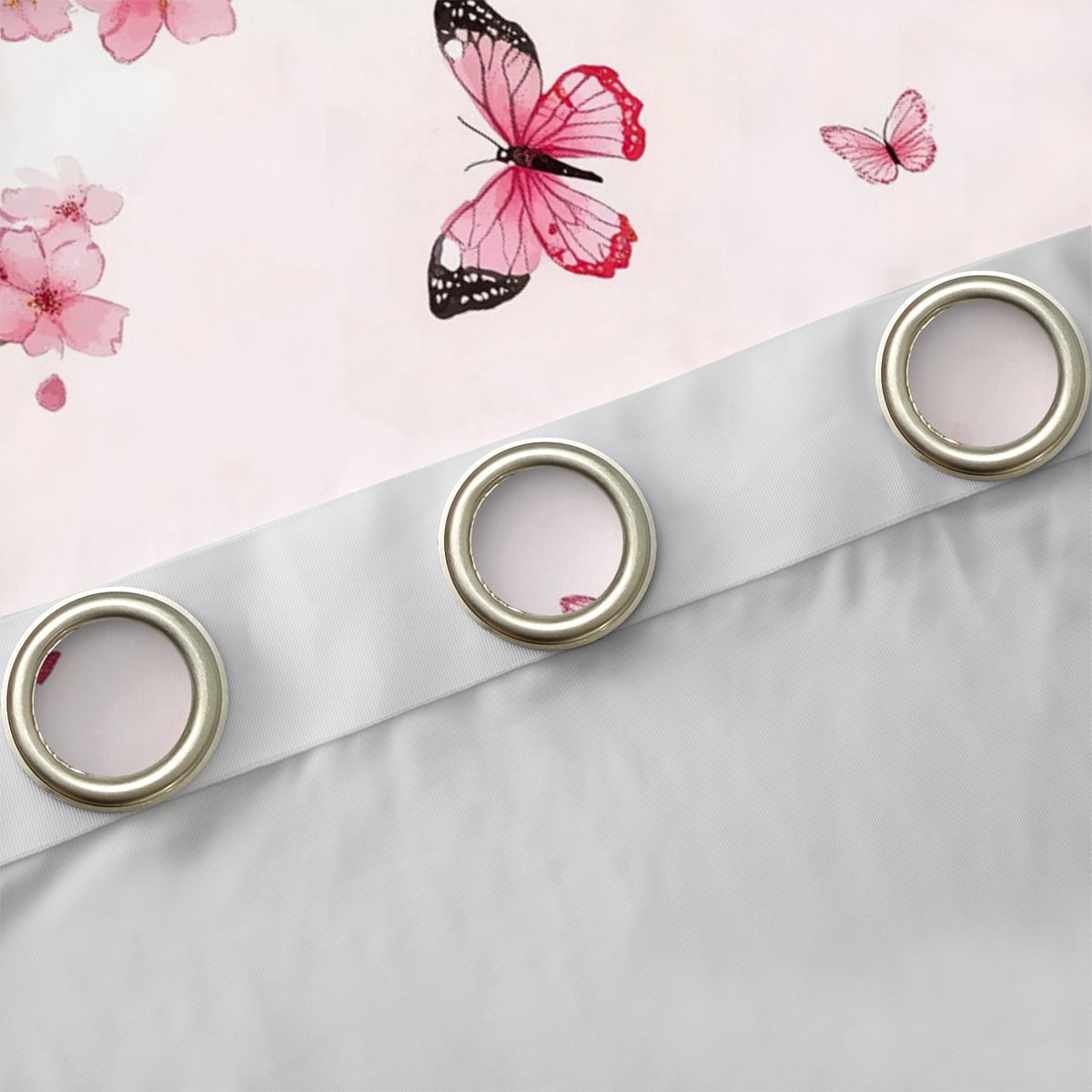 Manfei Cute Butterflies Black Out Curtains,Cherry Blossom Curtains Pack of 2 (42x63 Each),Light Pink Bedroom Curtains For Princess,Super Cozy Room Decor