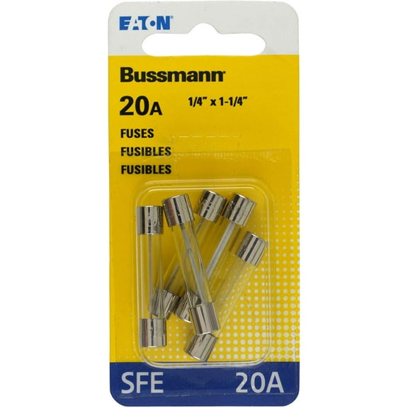 Bussmann BP/SFE-20 SFE 20 Amp Fast-Acting Glass Tube Fuses 1/4 x 1-1/4 - 5 per Card by Bussman