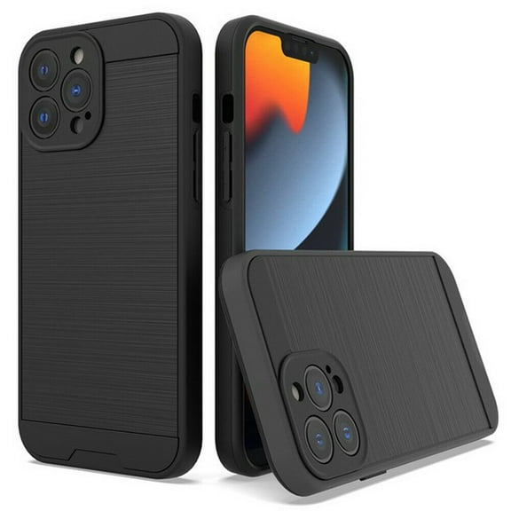 Kaleidio Case For iPhone 13 Pro Max (6.7") [Brushed Metal Texture] Hybrid 2-Piece Armor [Shockproof] Slim Cover [Black/Black]