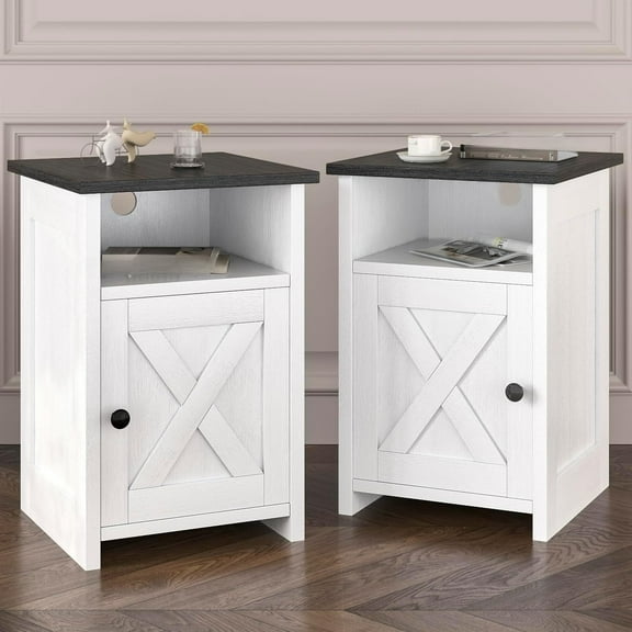 Set of 2 rustic-style side tables, suitable for living room, bedroom, entryway, or office; white.