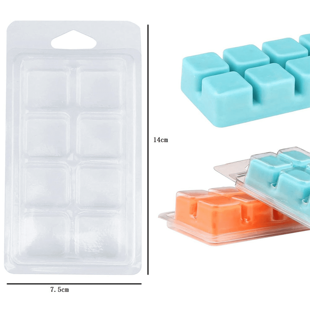Wax Melt Containers-8 Cavity Clear Empty Plastic Wax Melt Molds-50 Packs Cubes Clamshells for Tarts Wax Melts,50 x Wax Melt Containers,Transparent