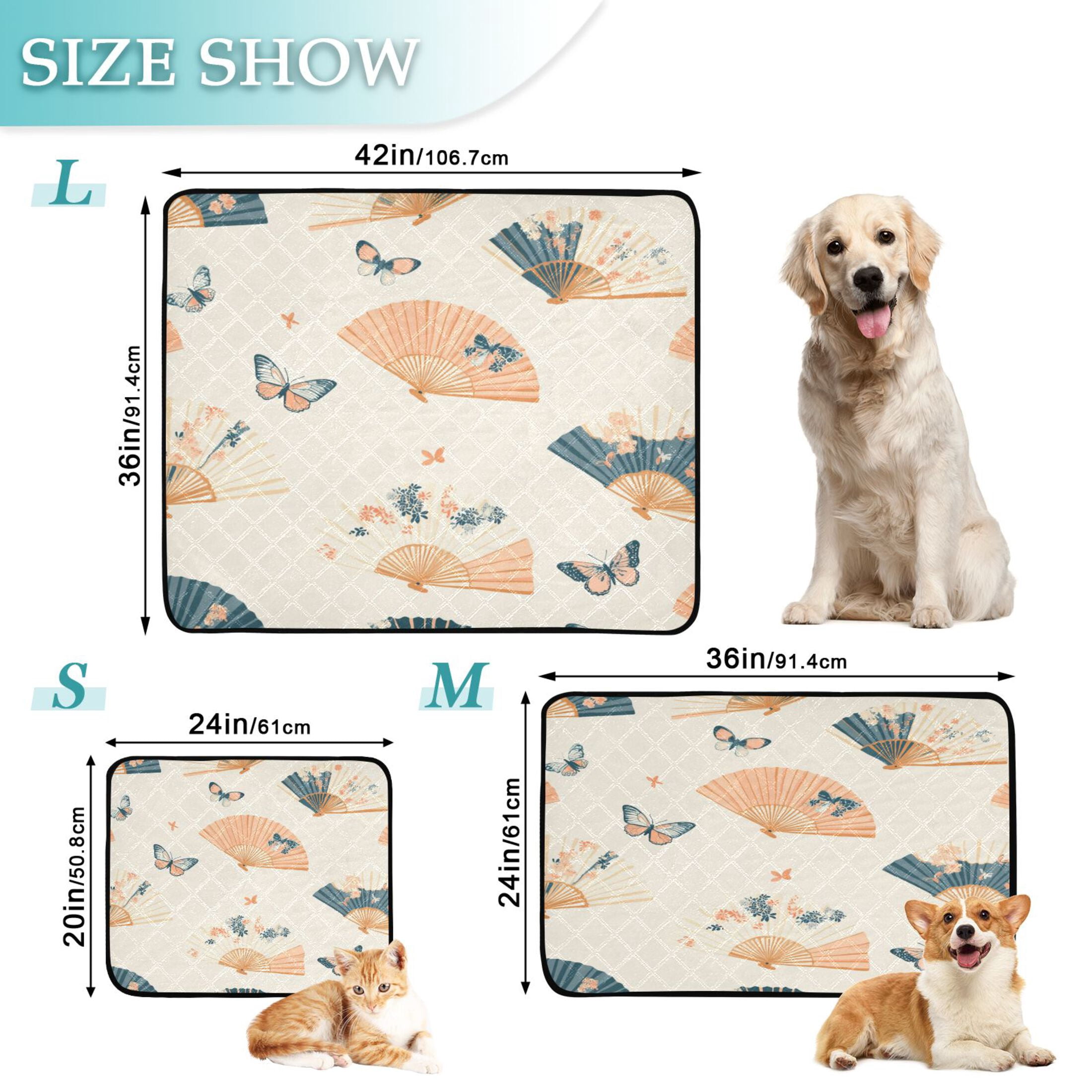 Washable Pet Pee Pads with Super Absorbent Reusable Training Pads for Dogs & Cats Chinese Fans Pattern