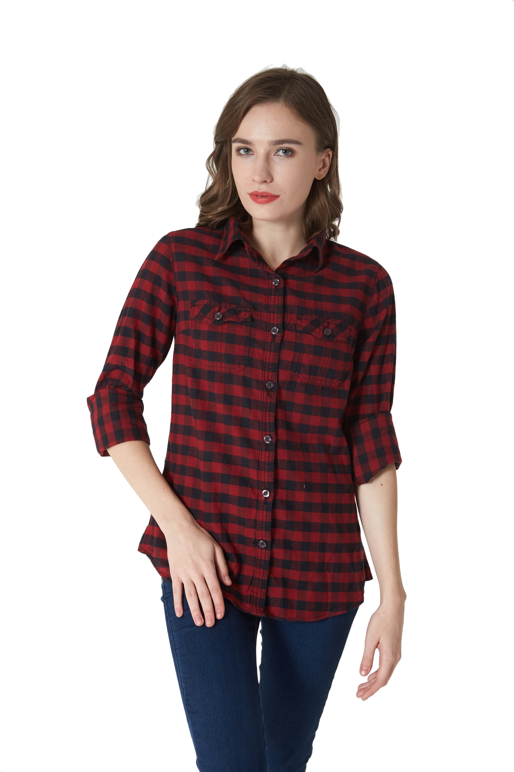 Women's Flannel Shirt 100% Cotton Pre Washed Vintage Look Full Sleve ...