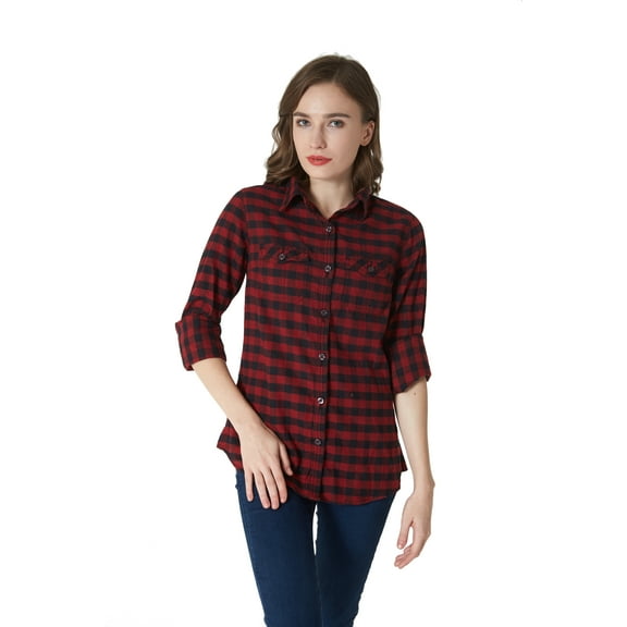 Women's Flannel Shirt 100% Cotton Pre Washed Vintage Look Full Sleve Plaid Shirt