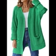 thumbnail image 2 of Suéter de Larga para Mujer, Abrigo Holgado de Punto , Cárdigan Abierto, Abrigo con Bolsillos. Verde M, 2 of 7