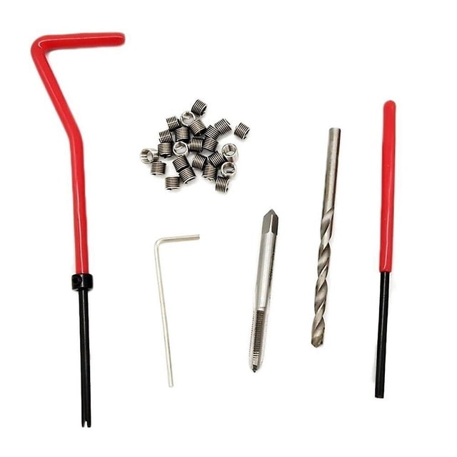 Kits de inserción de reparación de rosca métrica M4 * 0.7 Bobina Helicoil Set Calidad de herramienta. (rojo + plata) (25 piezas)