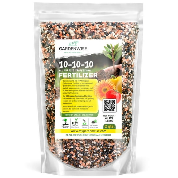 Gardenwise 10-10-10 All-Purpose Fertilizer for Indoor/Outdoor Plants, Trees, and Lawns