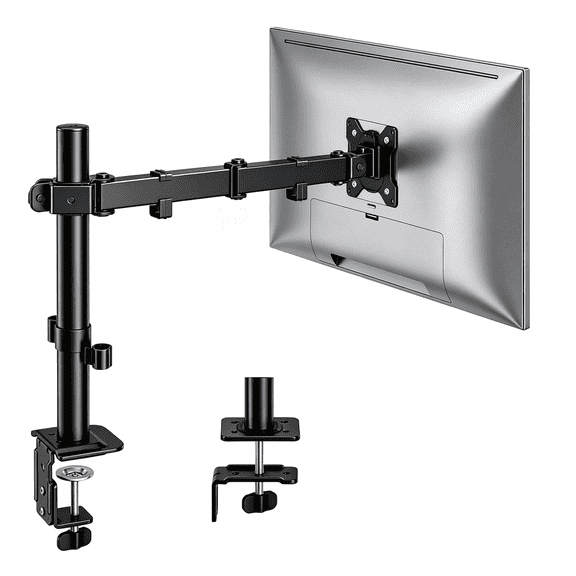 XIBUFE Extra-Long Monitor Arm for 17-32" Screens, 22 Lbs | Articulating Desk Mount, Extended Reach, Height Adjustment, Tilt, Swivel, Clamp/Grommet Bases and 75/100