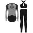 thumbnail image 2 of TSSOE Gymnastics Leotard for Girls Long Sleeve Sparkly Ballet Dance Unitard Vest with Leggings Set Gymnastics Outfits Grey 8, 2 of 7