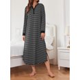 thumbnail image 2 of KISSGAL Women Long Nightgown V Nek Nightshirt Striped Sleepwear Full Length Sleepshirt with Pockets Long Sleeve Sleep Dress, 2 of 7